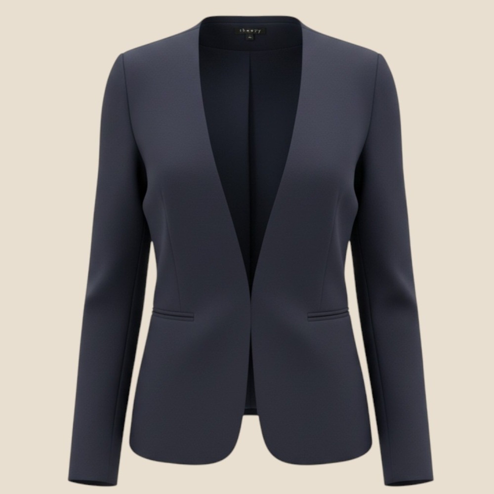 Theory Idra Pryor Navy Chic Minimalist Open Front Collarless Blazer Jacket 4